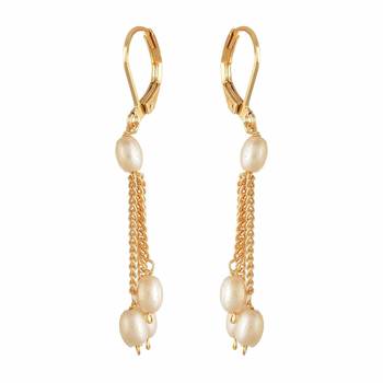 Designer pearl stone golden chain necklace set with matching earrings 2