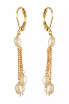 Designer pearl stone golden chain necklace set with matching earrings