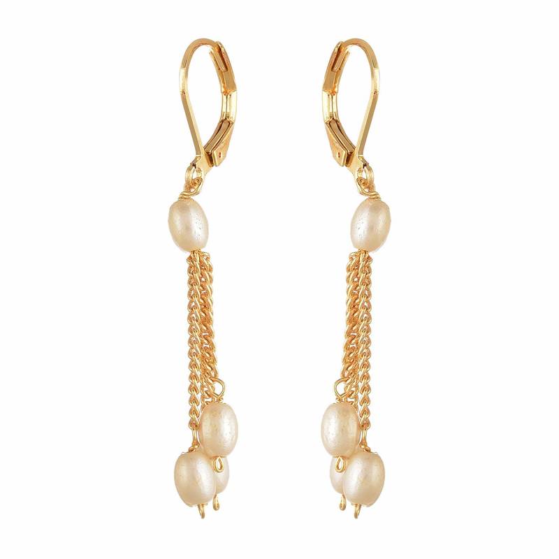 Designer pearl stone golden chain necklace set with matching earrings