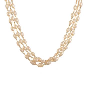 Designer pearl stone golden chain necklace set with matching earrings 3