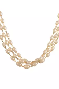 Designer pearl stone golden chain necklace set with matching earrings