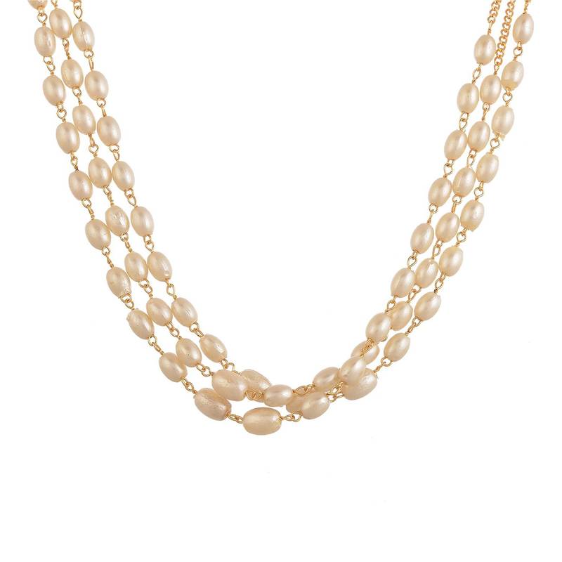 Designer pearl stone golden chain necklace set with matching earrings