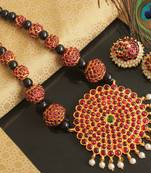 Beautiful Kemp Green Big Pendant Pearl Designer Temple Necklace