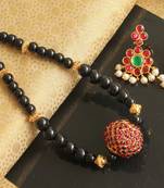 Beautiful Black Kemp Ball Designer Temple Necklace Set Dj19219