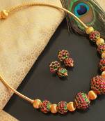Beautiful Kemp Green Rudhra Balls Designer Necklace Set 