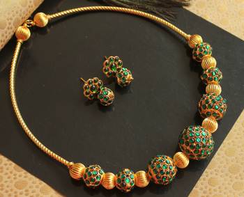 Beautiful Green Rudhra Balls Designer Necklace Set  1