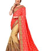 Pink embroidered jacquard saree with blouse