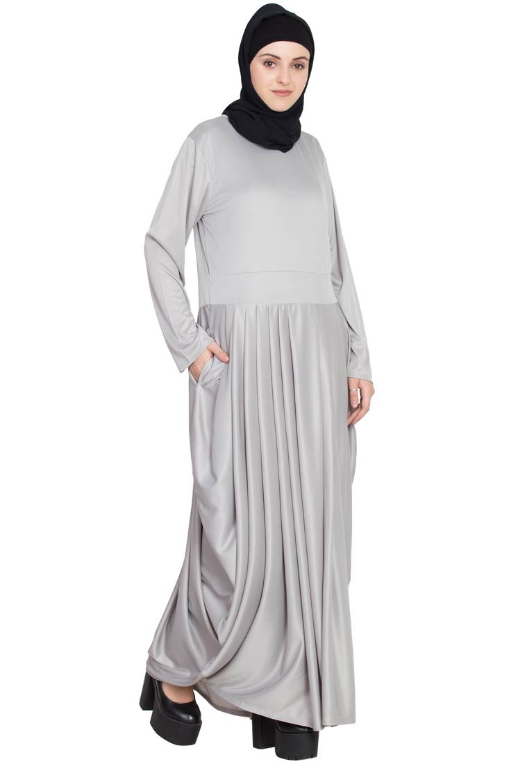 Silver Plain Polyester Abaya