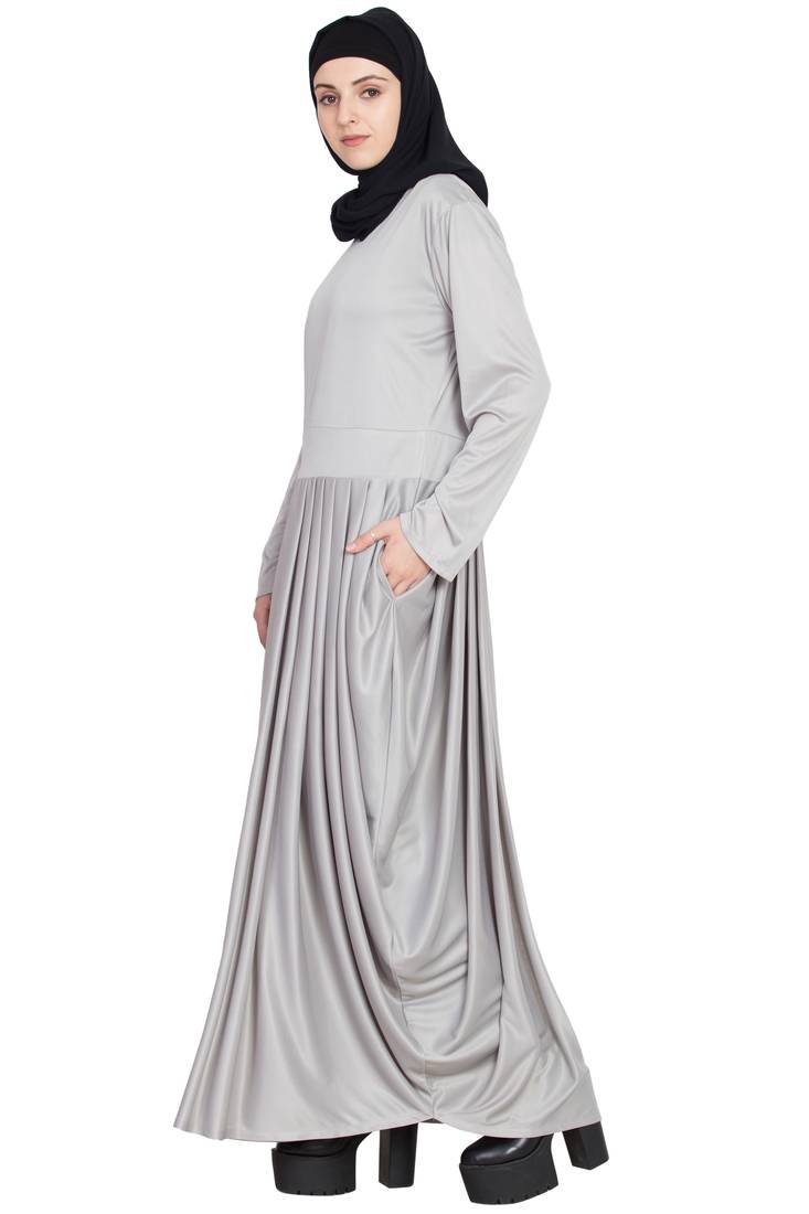 Silver Plain Polyester Abaya