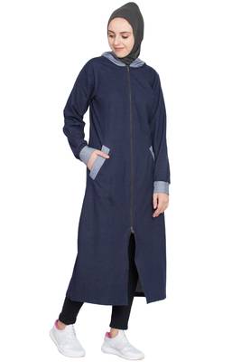 Navy Blue Plain Cotton Abaya 2
