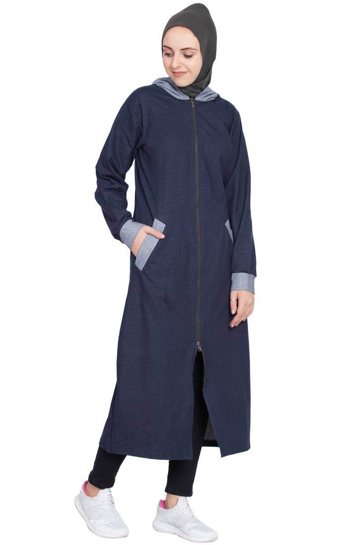 Navy Blue Plain Cotton Abaya