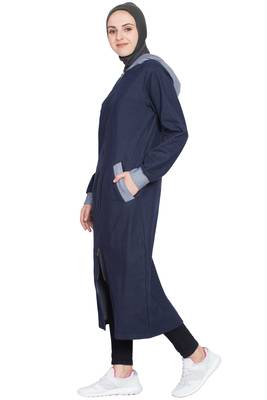 Navy Blue Plain Cotton Abaya 3