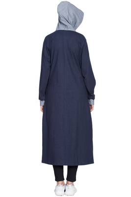 Navy Blue Plain Cotton Abaya 4