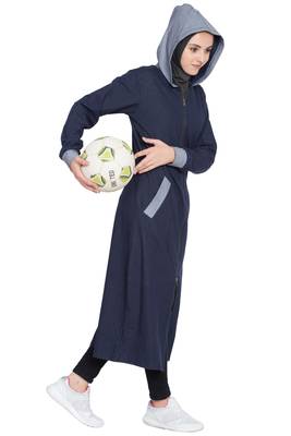 Navy Blue Plain Cotton Abaya 6