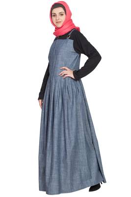 Light Blue Plain Cotton Abaya 3