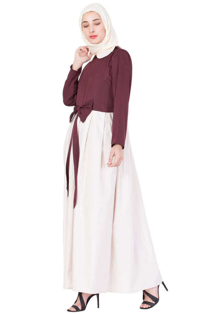 Maroon Plain Crepe Abaya