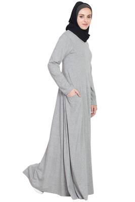 Silver Plain Cotton Abaya 2