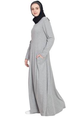 Silver Plain Cotton Abaya 3