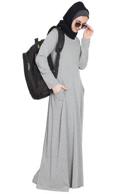 Silver Plain Cotton Abaya 6