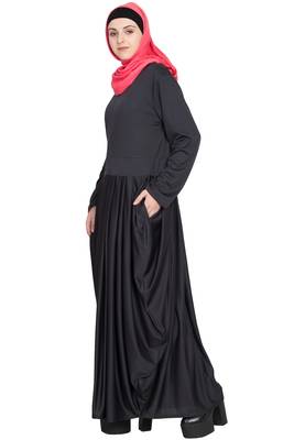 Black Plain Polyester Abaya 4