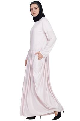 Light Pink Plain Polyester Abaya 3