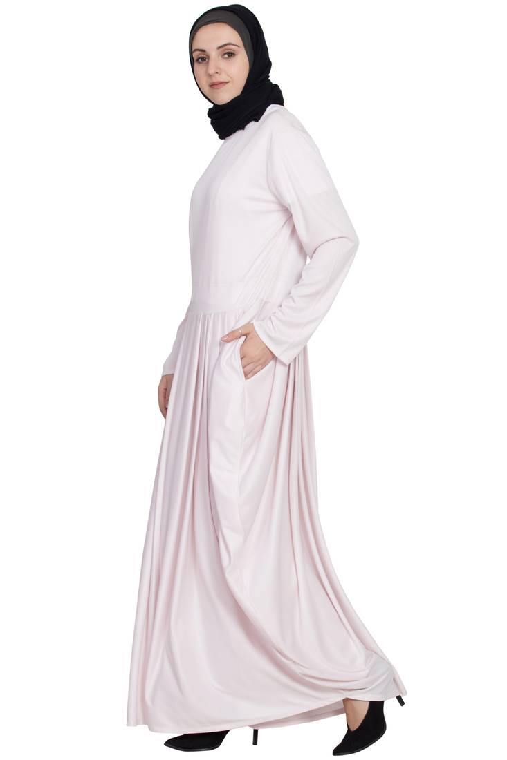 Light Pink Plain Polyester Abaya