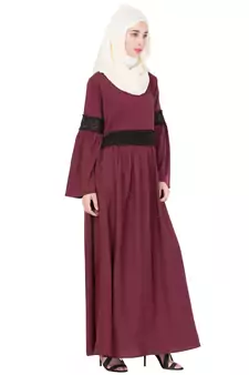 Maroon Plain Crepe Abaya