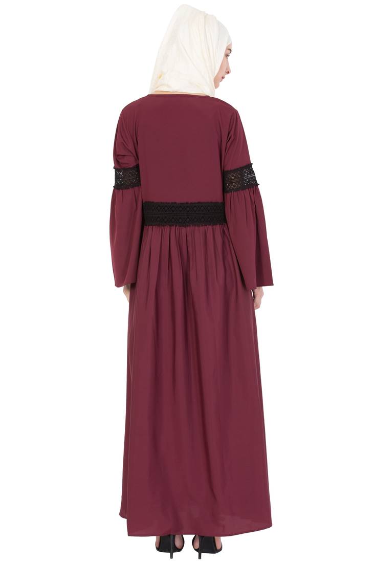 Maroon Plain Crepe Abaya