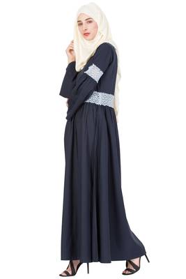 Navy Blue Plain Crepe Abaya 2