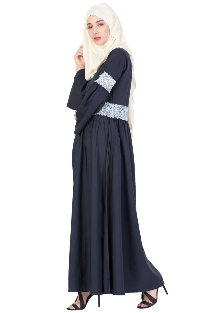 Navy Blue Plain Crepe Abaya