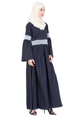 Navy Blue Plain Crepe Abaya 3