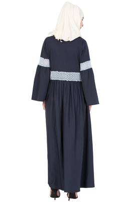 Navy Blue Plain Crepe Abaya 4