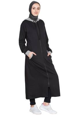 Black Plain Cotton Abaya 3