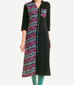 Black Viscose Rayon Three Quarter Sleeves V Neck stitched kurtas and kurtis