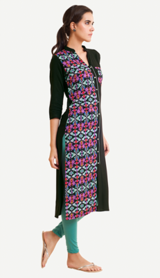 Black Viscose Rayon Three Quarter Sleeves V Neck stitched kurtas and kurtis 2
