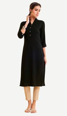 Black Viscose Rayon Three Quarter Sleeves V Neck stitched kurtas and kurtis 1