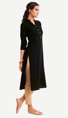 Black Viscose Rayon Three Quarter Sleeves V Neck stitched kurtas and kurtis 2