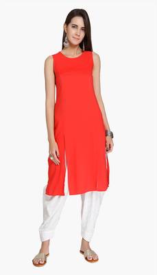 Red Viscose Rayon Sleeveless Round Neck stitched kurtas and kurtis 1
