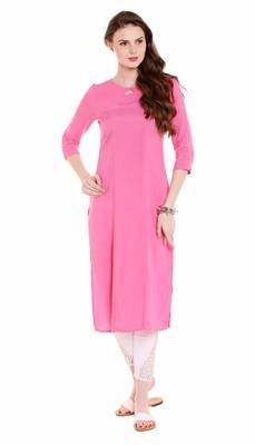 Pink Viscose Rayon Three Quarter Sleeves Round Neck stitched kurtas and kurtis 1