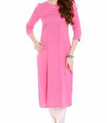 Pink Viscose Rayon Three Quarter Sleeves Round Neck stitched kurtas and kurtis