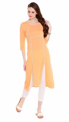 Orange Viscose Rayon Three Quarter Sleeves Round Neck stitched kurtas and kurtis 1
