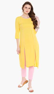 Pink Viscose Rayon Three Quarter Sleeves Round Neck stitched kurtas and kurtis 1