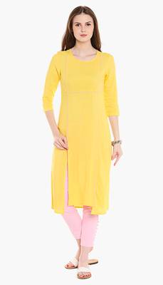 Pink Viscose Rayon Three Quarter Sleeves Round Neck stitched kurtas and kurtis 2