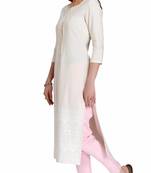 White Viscose Rayon embroidery Three Quarter Sleeves Round Neck stitched kurtas and kurtis