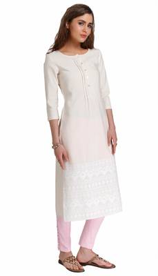 White Viscose Rayon embroidery Three Quarter Sleeves Round Neck stitched kurtas and kurtis 2