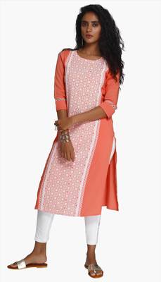 Coral Viscose Rayon Three Quarter Sleeves Round Neck stitched kurtas and kurtis 1