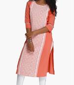 Coral Viscose Rayon Three Quarter Sleeves Round Neck stitched kurtas and kurtis