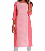 Pink Viscose Rayon Three Quarter Sleeves Round Neck stitched kurtas and kurtis