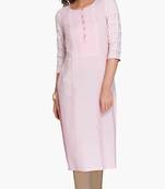 Pink Viscose Rayon embroidery Three Quarter Sleeves Round Neck stitched kurtas and kurtis