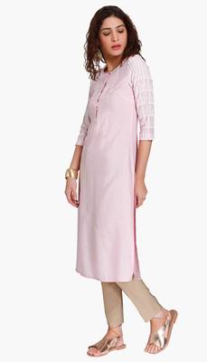Pink Viscose Rayon embroidery Three Quarter Sleeves Round Neck stitched kurtas and kurtis 2